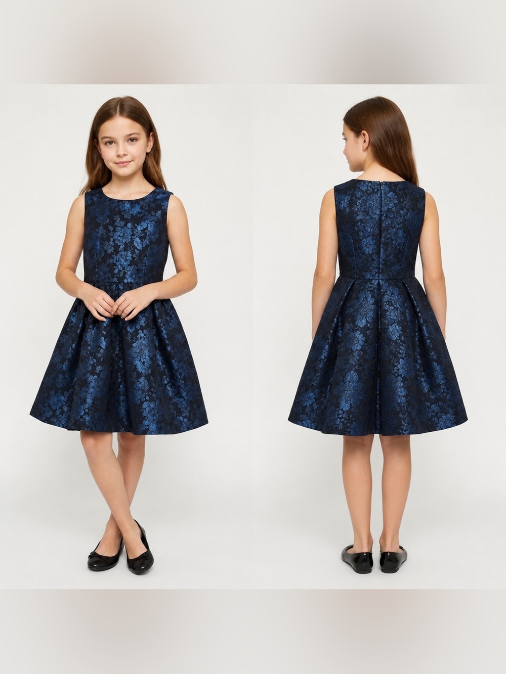 The Children’s Place Girls Blue Black Metallic Floral Dress 6 Formal Sleeveless